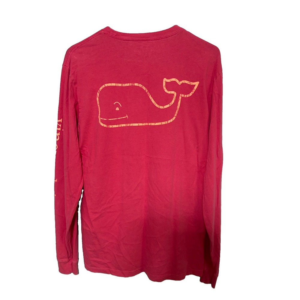 Vineyard Vines T Shirt Small Mens Salmon Long Sleeve Whale Casual Pocket Tee - Picture 2 of 7